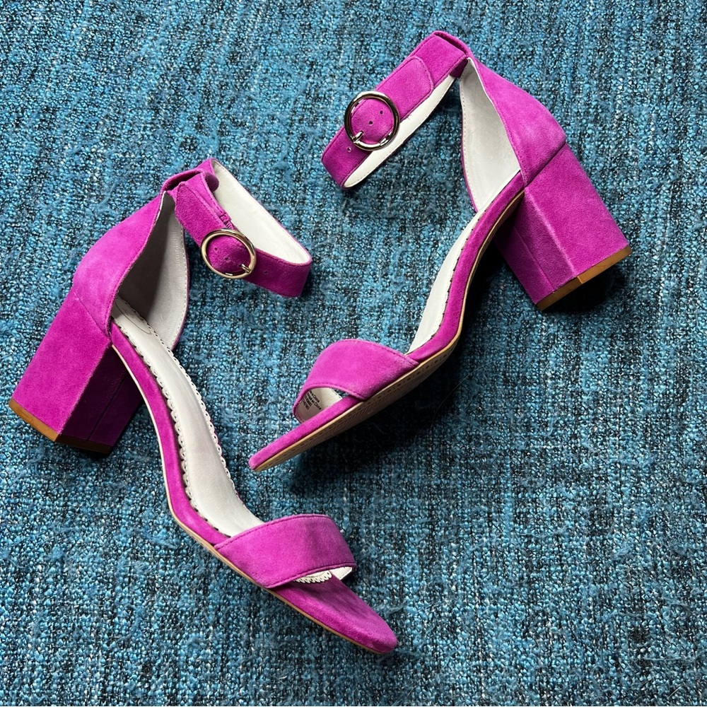 1901 Ellery Suede Leather Block Heels in Rose Violet Women's Size 10 Sandals